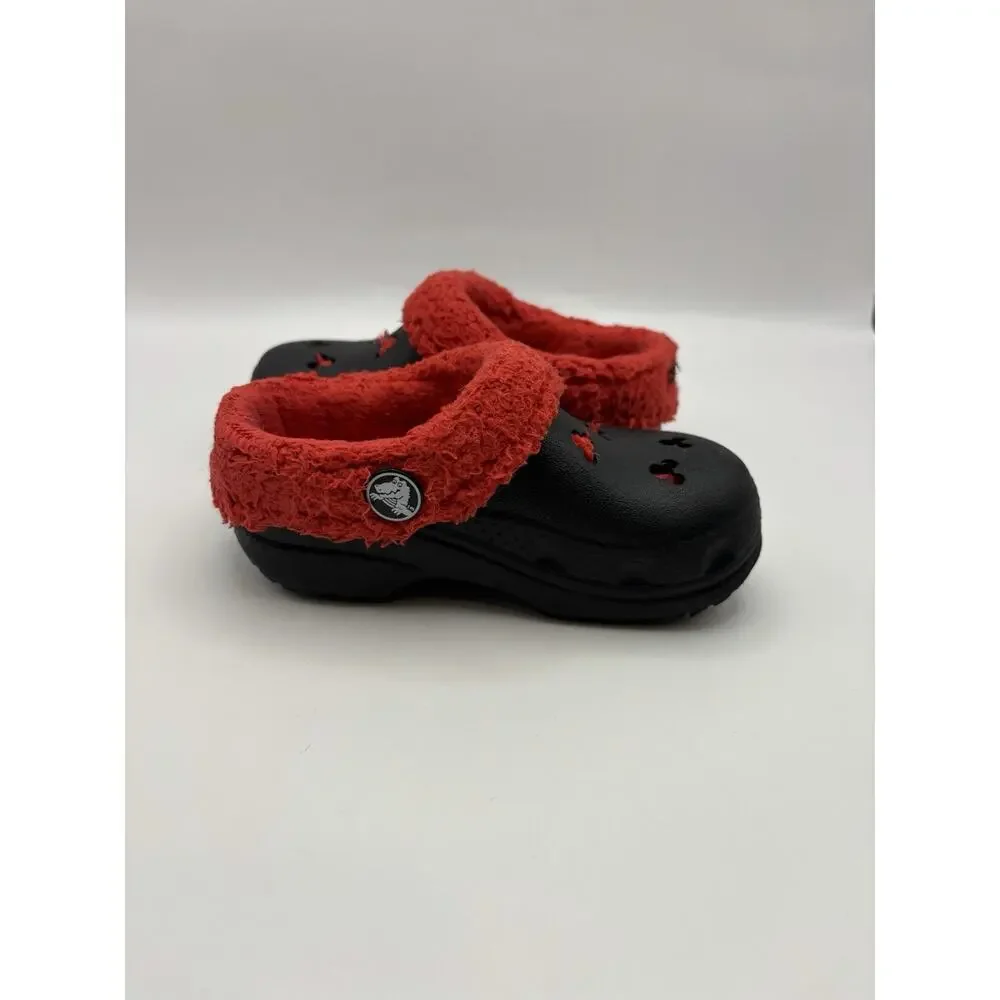 Crocs Disney Mickey Mouse Black And Red Fuzzy Clogs Kids Size 6 Or 7 C